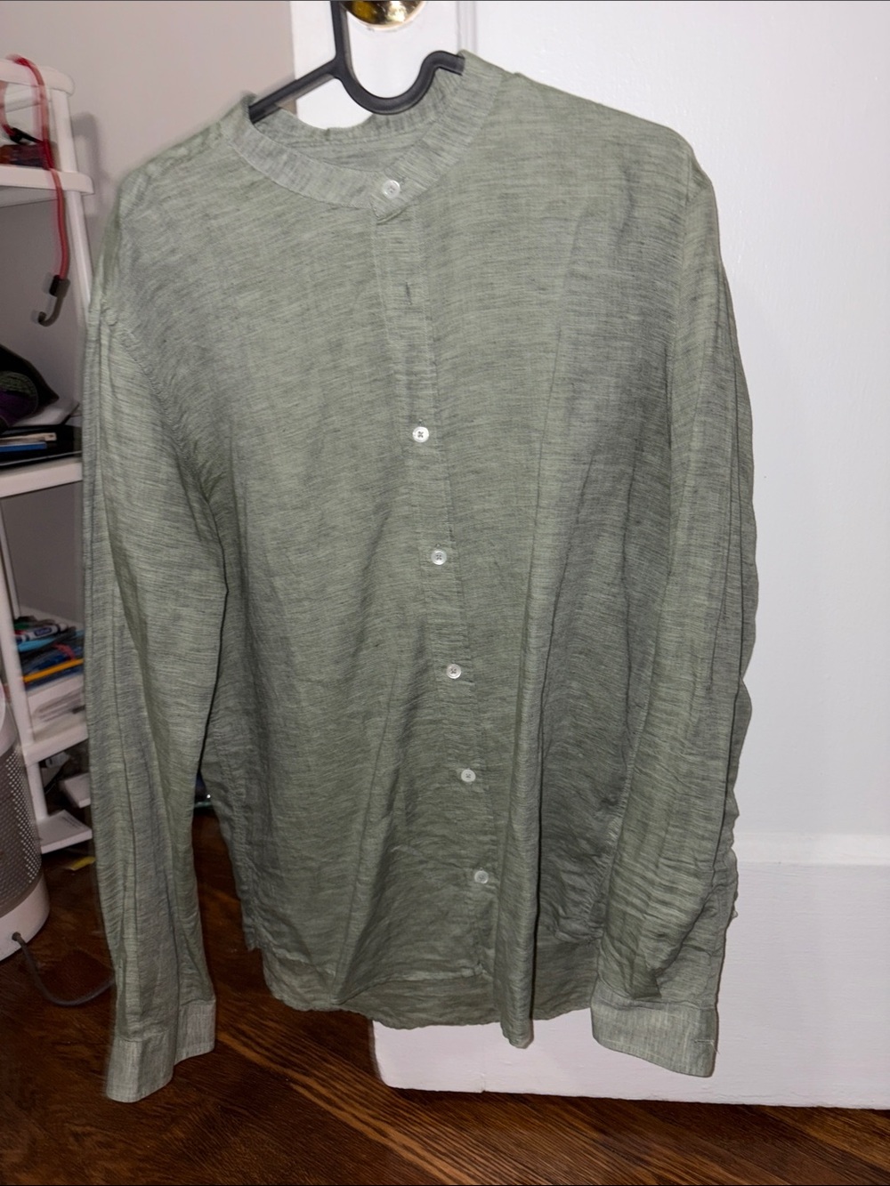 Octobre Editions Long-Sleeve Olive Green Button-Down Shirt